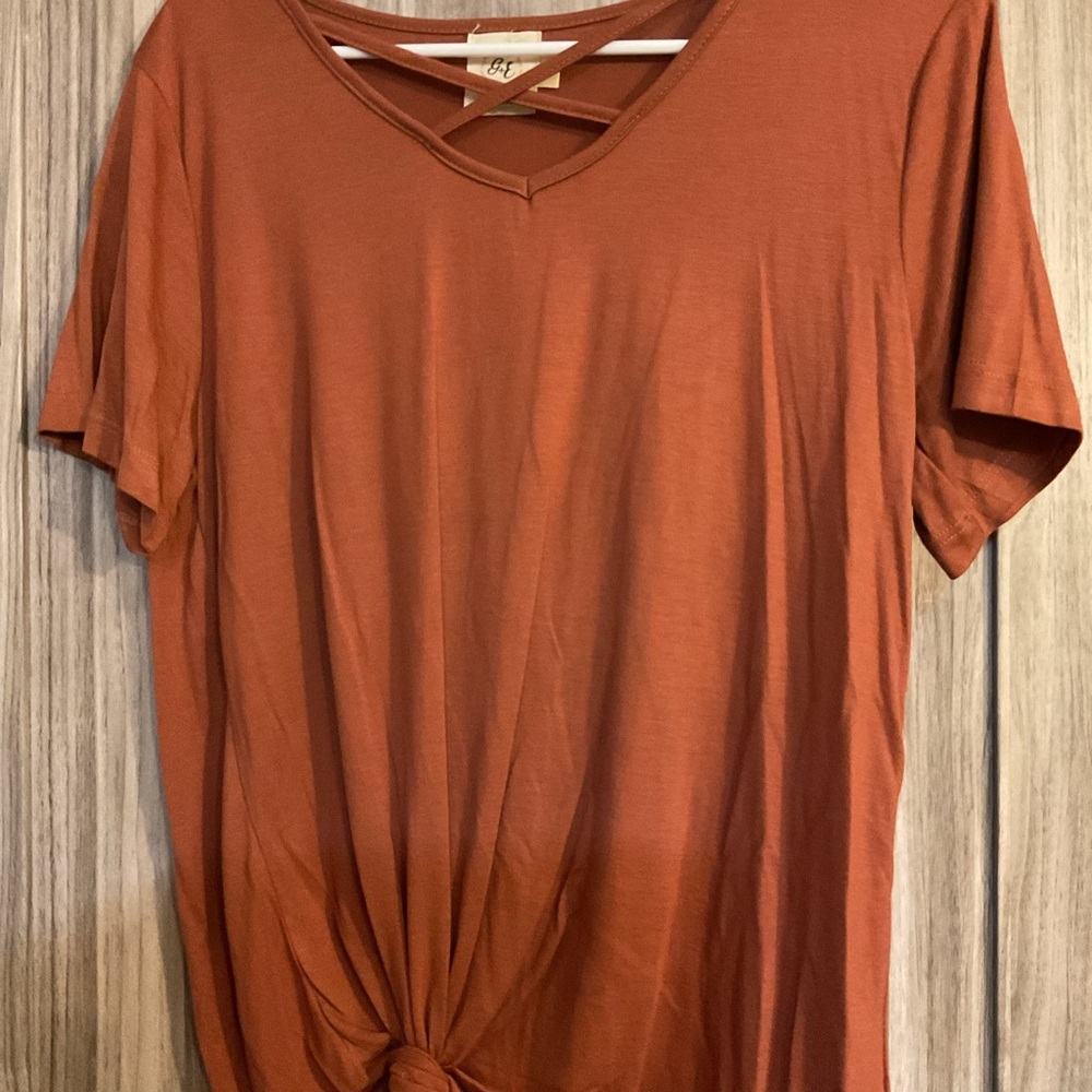 H by Halston Orange Tie Front Short Sleeve Tee